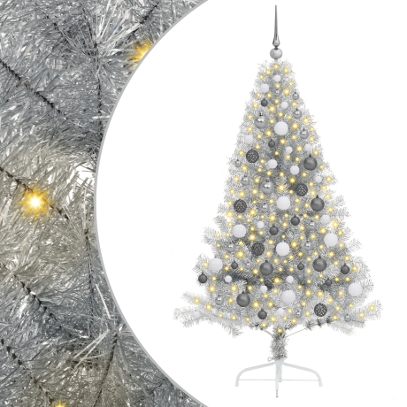 vidaXL Kunstkerstboom met decoratieve touwlichten Zilver 180 cm Staal afbeelding2 - 1