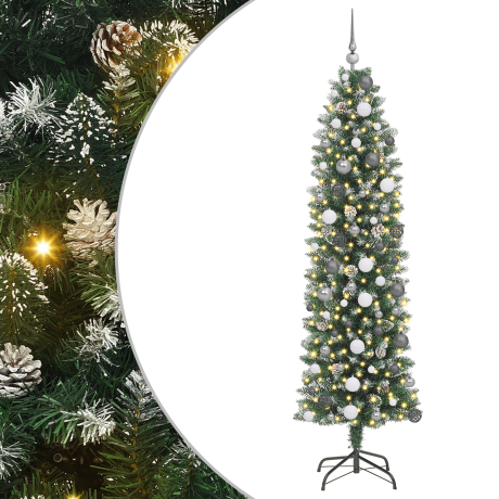 vidaXL Kunstmatige slanke kerstboom Groen 210 cm PVC en Plastic en PVC afbeelding2 - 1