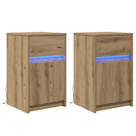 vidaXL LED Bedside Kast 2 pcs artisanaal eikenkleurig 38 x 34 x 61 cm afbeelding2 - 1