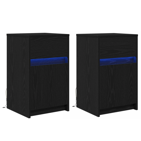 vidaXL LED Bedside Kast 2 pcs Zwart eiken 38 x 34 x 61 cm Bewerkt hout afbeelding2 - 1