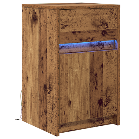 vidaXL LED Bedside Kast met lade Oud hout 38 x 34 x 61 cm Bewerkt hout afbeelding2 - 1