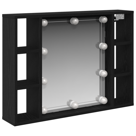 vidaXL LED Spiegelkast - Zwart Eiken - 76x15x55 cm - Gemaakt van Geëngenieerd Hout afbeelding2 - 1
