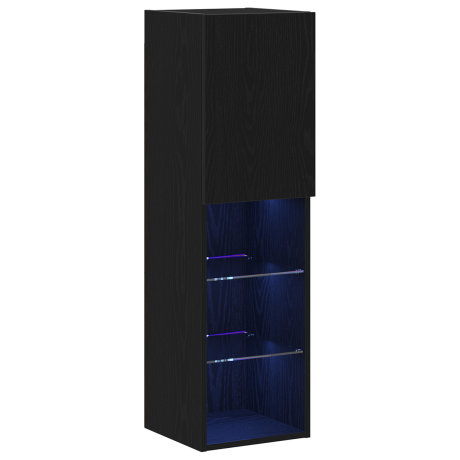 vidaXL LED TV Kast 2 st Zwart Eiken 30,5x30x102 cm Gefabriceerd Hout afbeelding2 - 1