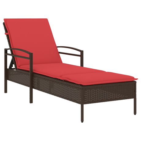 vidaXL | Ligstoel | met kussen Bruin 63 x 200 x 81 cm poly rattan afbeelding2 - 1