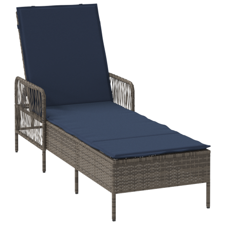 vidaXL Ligstoel Grijs en Marineblauw 200 x 55 x 92 cm poly rattan afbeelding2 - 1