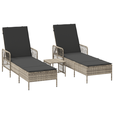 vidaXL Ligbedden 2 stuks met Kussens en Tafel Lichtgrijs Poly Rattan afbeelding2 - 1