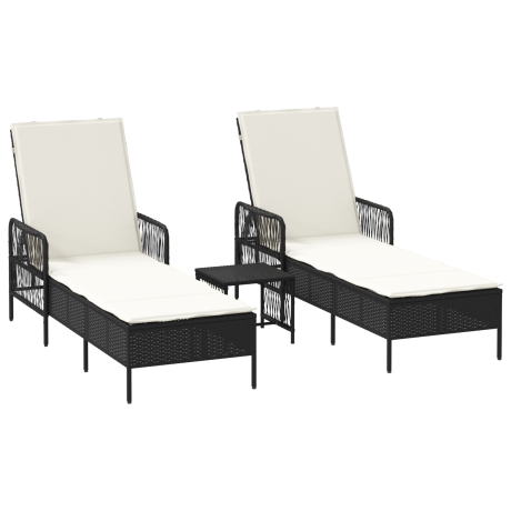 vidaXL Ligbedden 2 stuks met kussens en tafel zwart poly rattan afbeelding2 - 1