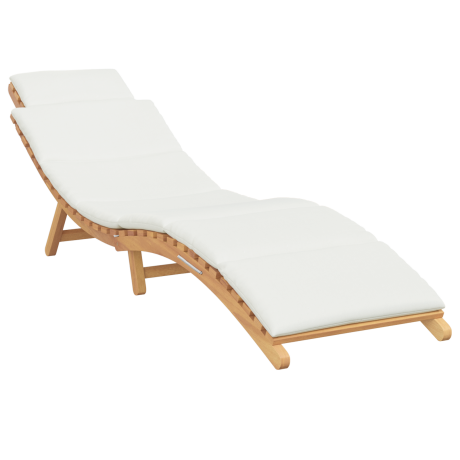 vidaXL Ligstoel met kussen Crèmewit 188 x 55 x 59 cm Massief teakhout afbeelding2 - 1