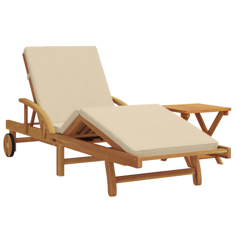 vidaXL Ligstoel met kussen en tafel massief acaciahout beige afbeelding2 - 1