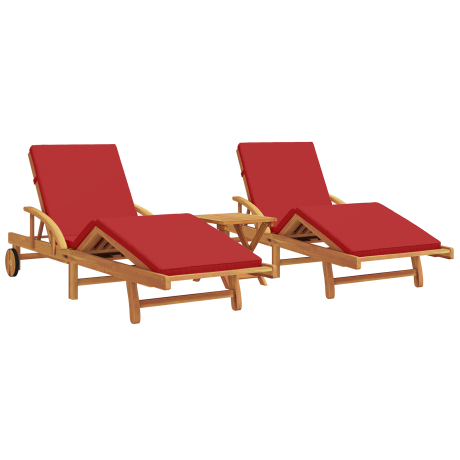 vidaXL Ligstoelen 2 stuks met Kussens en Tafel Rood Massief Acaciahout afbeelding2 - 1