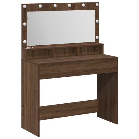 vidaXL Make-up Tafel met LED-verlichting in Bruin Eiken - 100 x 41 x 135 cm afbeelding2 - 1