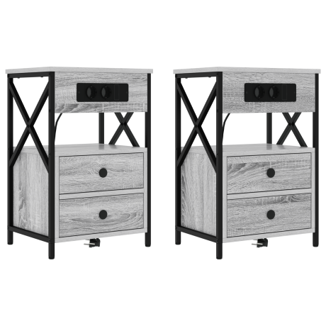 vidaXL Nachtkastje 2 pcs Grijs Sonoma 40 x 31 x 60 cm Bewerkt hout afbeelding2 - 1