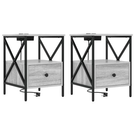 vidaXL Nachtkastje 2 pcs Grijs Sonoma 41,5 x 40,5 x 55 cm Bewerkt hout afbeelding2 - 1