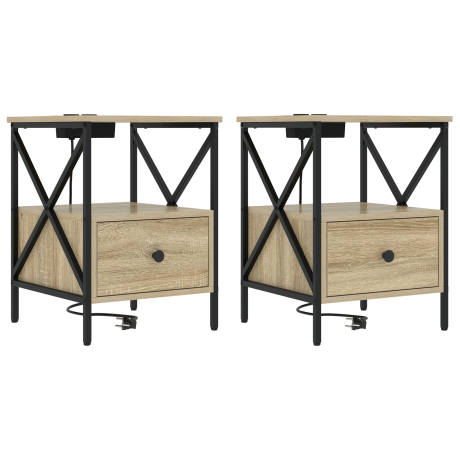 vidaXL Nachtkastje 2 pcs Sonoma Eiken 41,5 x 40,5 x 55 cm Bewerkt hout afbeelding2 - 1
