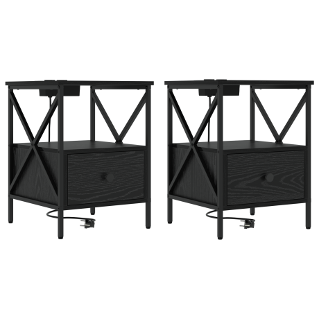 vidaXL Nachtkastje 2 pcs Zwart eiken 41,5 x 40,5 x 55 cm Bewerkt hout afbeelding2 - 1