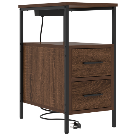 vidaXL Nachtkastje met lade Bruin Eiken 30 x 48 x 61 cm Bewerkt hout afbeelding2 - 1