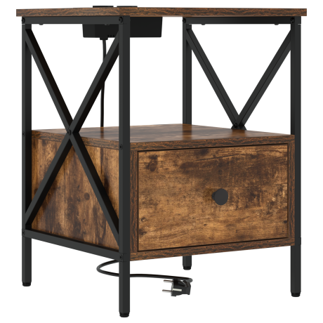 vidaXL Nachtkastje Gerookt eiken 41,5 x 40,5 x 55 cm Bewerkt hout afbeelding2 - 1