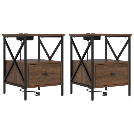 vidaXL Nachtkastje 2 pcs Bruin Eiken 41,5 x 40,5 x 55 cm Bewerkt hout afbeelding2 - 1