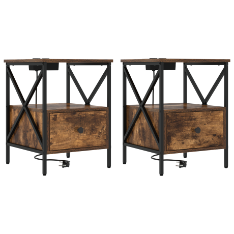 vidaXL Nachtkastje met lade 2 pcs Gerookt eiken 41,5 x 40,5 x 55 cm afbeelding2 - 1
