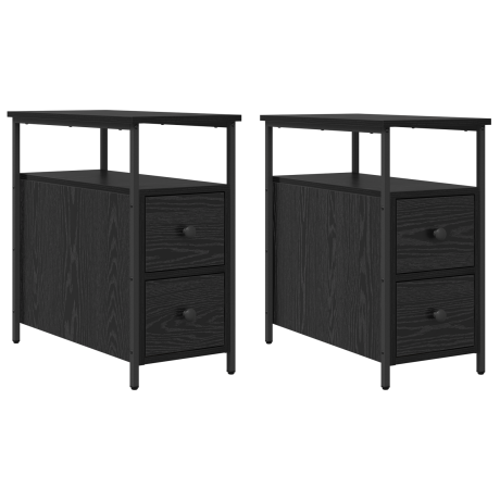 vidaXL Nachtkastje met lade 2 pcs Zwart eiken 30 x 60 x 60 cm afbeelding2 - 1