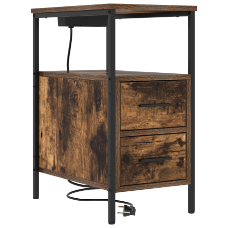 vidaXL Nachtkastje met lade Gerookt eiken 30 x 48 x 61 cm Bewerkt hout afbeelding2 - 1