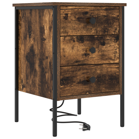 vidaXL Nachtkastje met lade Gerookt eiken 42 x 41 x 61 cm Bewerkt hout afbeelding2 - 1