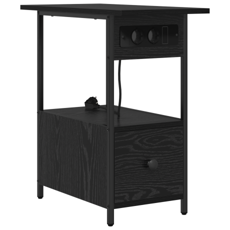 vidaXL Nachtkastje met lade Zwart eiken 60 x 30 x 61 cm Bewerkt hout afbeelding2 - 1