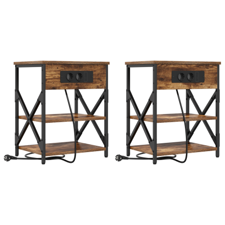 vidaXL Nachtkastje 2 pcs Gerookt eiken 41 x 31 x 51 cm Bewerkt hout afbeelding2 - 1