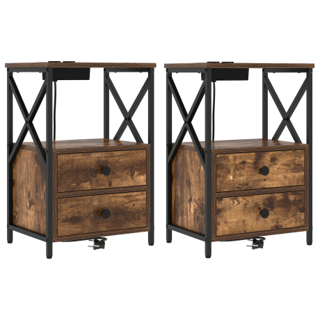 vidaXL Nachtkastje 2 pcs Gerookt eiken 40 x 31 x 60 cm Bewerkt hout afbeelding2 - 1