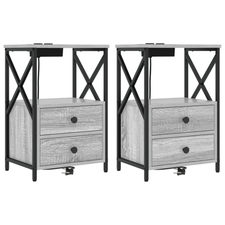 vidaXL Nachtkastje 2 pcs Grijs Sonoma 40 x 31 x 60 cm Bewerkt hout afbeelding2 - 1