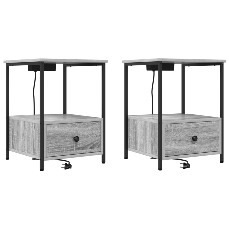vidaXL Nachtkastje 2 pcs Grijs Sonoma 42 x 41 x 56 cm Bewerkt hout afbeelding2 - 1