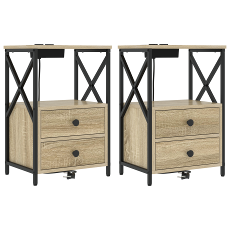 vidaXL Nachtkastje 2 pcs Sonoma Eiken 40 x 31 x 60 cm Bewerkt hout afbeelding2 - 1
