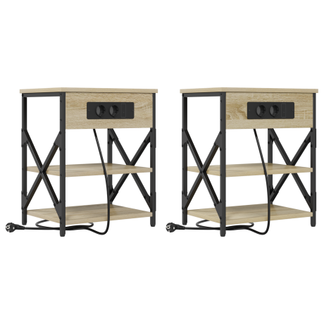vidaXL Nachtkastje 2 pcs Sonoma Eiken 41 x 31 x 51 cm Bewerkt hout afbeelding2 - 1
