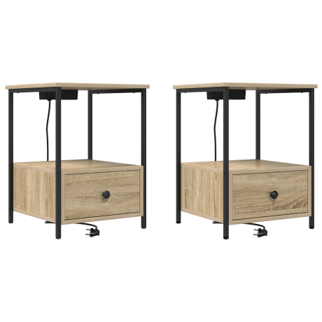 vidaXL Nachtkastje met Oplaadstation 2 pcs Sonoma eiken Bewerkt hout afbeelding2 - 1