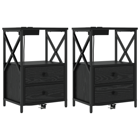 vidaXL Nachtkastje met Oplaadstation 2 pcs Zwart eiken Bewerkt hout afbeelding2 - 1