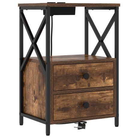 vidaXL Nachtkastje met lade Gerookt eiken 40 x 31 x 60 cm Bewerkt hout afbeelding2 - 1