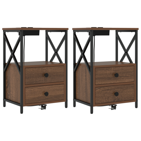 vidaXL Nachtkastje 2 pcs Bruin Eiken 40 x 31 x 60 cm Bewerkt hout afbeelding2 - 1