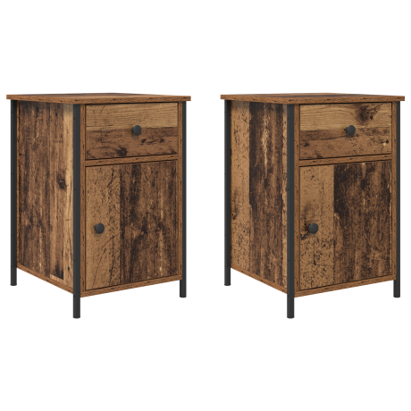 vidaXL Nachtkastje met lade 2 pcs Oudhout 40 x 42 x 60 cm Bewerkt hout afbeelding2 - 1