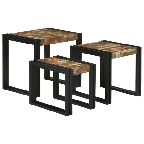 vidaXL Nesttafels 3 pcs Meerkleurig Massief gerecycled hout afbeelding2 - 1