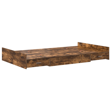 vidaXL Opbergbedframe met lade Gerookt eiken 120 x 200 cm Bewerkt hout afbeelding2 - 1