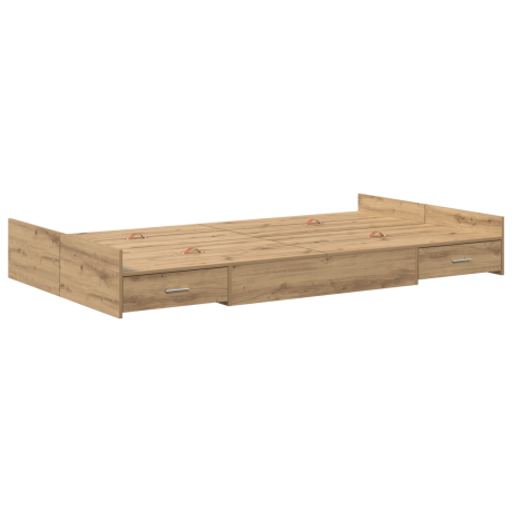 vidaXL Opbergbedframe met lade Artisan Eiken 120 x 190 cm Bewerkt hout afbeelding2 - 1