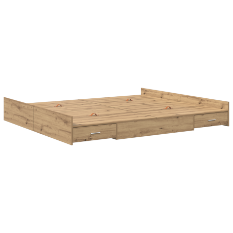 vidaXL Opbergbedframe met lade artisanaal eikenkleurig 200 x 200 cm afbeelding2 - 1