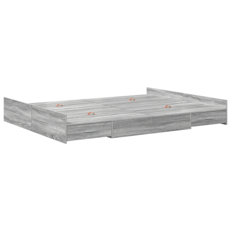 vidaXL Opbergbedframe met lade Grijs Sonoma 135 x 190 cm Bewerkt hout afbeelding2 - 1