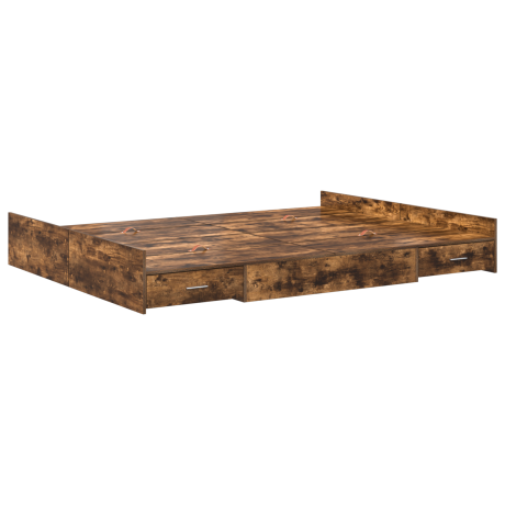 vidaXL Opbergbedframe met lade Gerookt eiken 140 x 190 cm Bewerkt hout afbeelding2 - 1