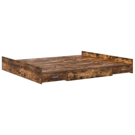vidaXL Opbergbedframe met lade met hoofdeinde met opslag Gerookt eiken 200 x 200 cm afbeelding2 - 1