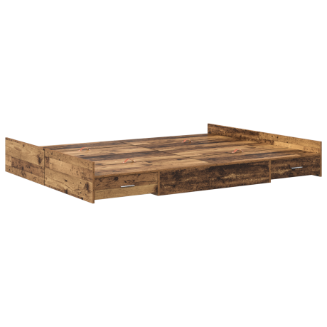 vidaXL Opbergbedframe met lade Oud Hout 140 x 200 cm Bewerkt hout afbeelding2 - 1