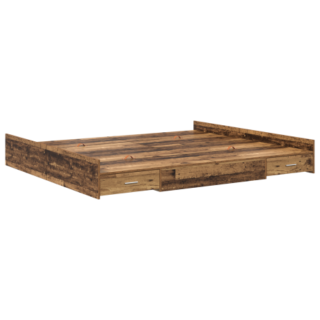 vidaXL Opbergbedframe met lade met hoofdeinde met opslag Oud hout 200 x 200 cm afbeelding2 - 1