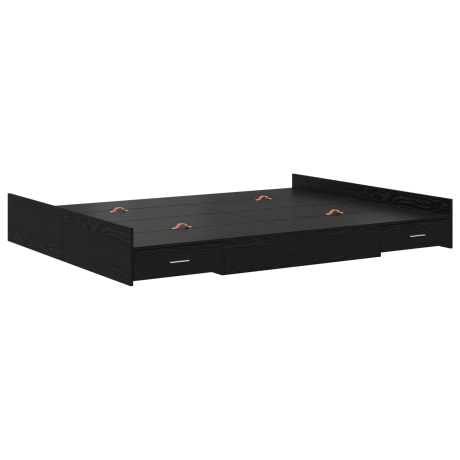 vidaXL Opbergbedframe met lade Zwart Eiken 135 x 190 cm Bewerkt hout afbeelding2 - 1
