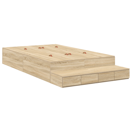 vidaXL Opbergbedframe met lade Sonoma Eiken 120 cm Bewerkt hout afbeelding2 - 1
