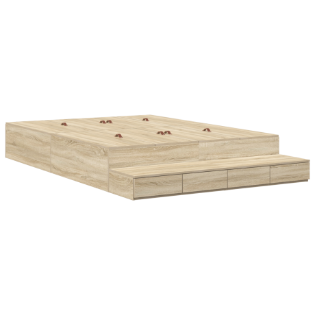 vidaXL Opbergbedframe met lade Sonoma Eiken 140 cm Bewerkt hout afbeelding2 - 1